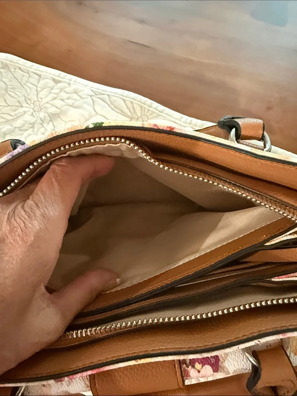 Dana Buchman Floral Multicolor Satchel with Brown Trim